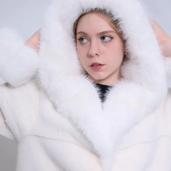 Anti Pilling Womens Teddy Faux Fur Coat Moisture Wicking Faux Overcoat Hooded