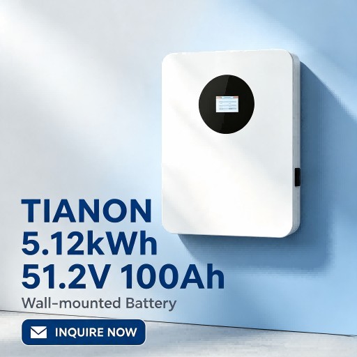 51.2V 100Ah 5.12kWh Wall Mounted LiFePO4 Powerwall Residential Off Grid Solar Household Home Energy Storage Battery - Tianon
