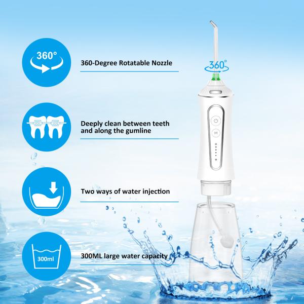 Ozone L'eau électrique Flosser ménager de nettoyage buccal alimenté par batterie Portable IPX7 irrigateur oral sans fil