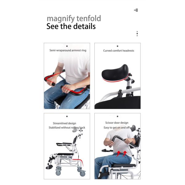 Easy Mobility Manual Wheel Chair Aluminum Portable Shower Commode Chair