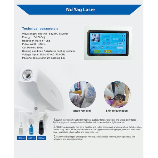 Q Switched 1064nm Yag Laser Machine Tattoo Removal Portable