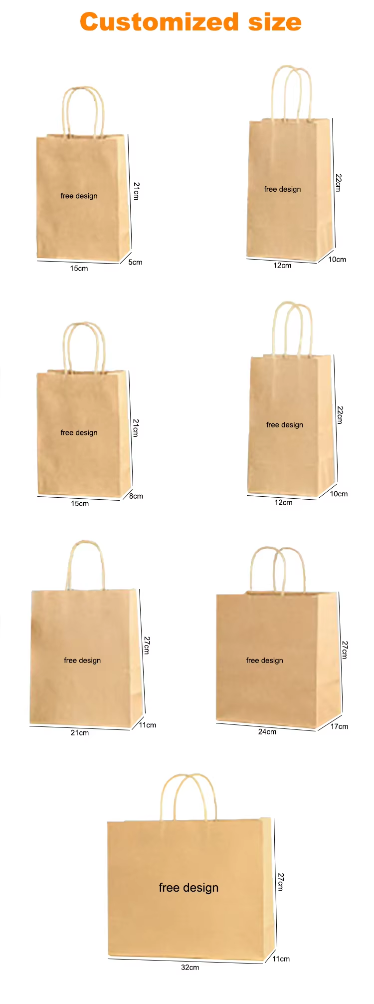 Customized printing of logos on paper bags eco-friendly and recyclable disposable food packaging kraft paper bags