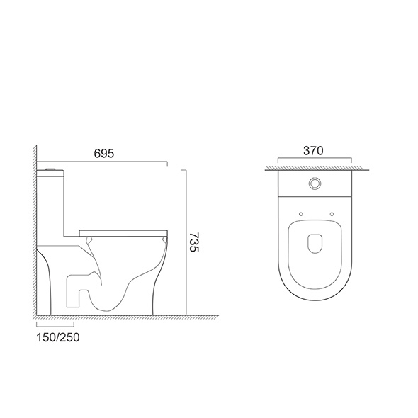 PP One Piece White Toilet 370x695x735mm P Trap Commode For Bathroom