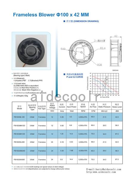 100x100x42mm Bracket Cooling Fan 12V Brushless Electric Stable