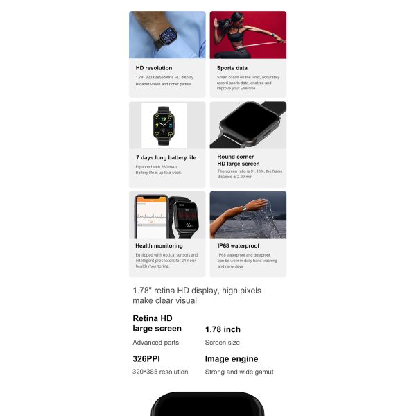 Браслет спорта DTX IPS умный большой дюйм IP68 ECG IPS 1,78 экрана