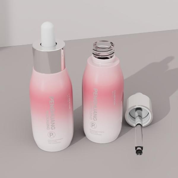 o conta-gotas de vidro cor-de-rosa claro do soro 30ml engarrafa a impressão da tela da forma redonda