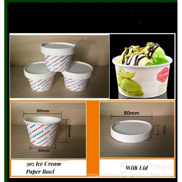 Food Grade Ice Cream Paper Bowl Custom Printed Cup with Different Size and Customized