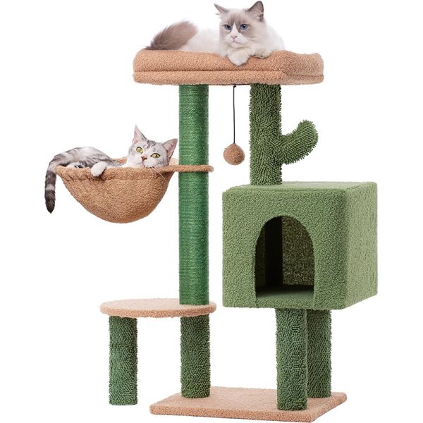 Sustainable Cactus Cat Tree 30inch Tall Multi-Level Cat Tower for Fun Play and Cat Condo