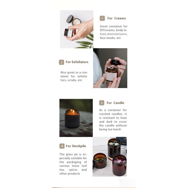 Янтарные пустые боковые кремы косметические банки для лица, кремовые стеклянные банки с алюминиевой крышкой