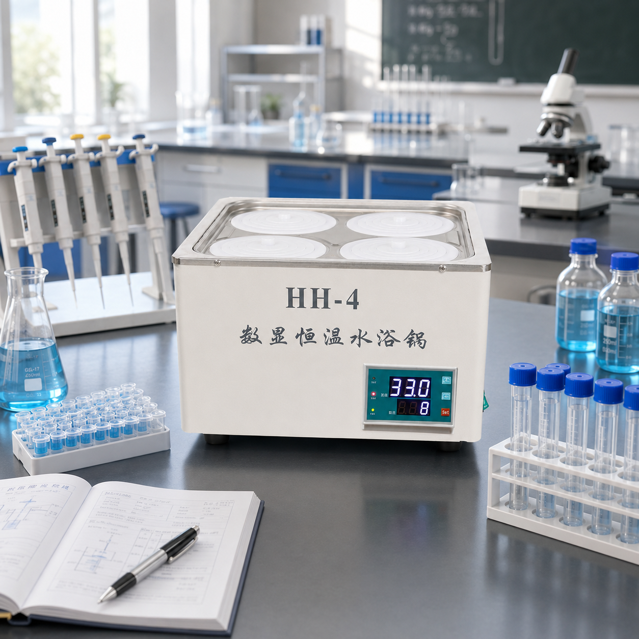 Cenlee Four-Hole PID Digital Thermostatic Water Bath 100°C 800W for Biology Sample Warming and Incubation