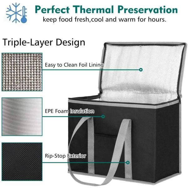 Custom Logo Insulated Tote Food Delivery Bag Customized Logo Solid Color Pattern Type
