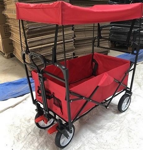 Red Collapsible Wagon Cart Collapsible Carts With Wheels Cover Push Handle