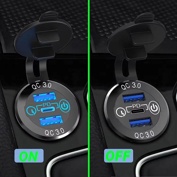 72W 12 Volt 2 Pin Waterproof Plug And Socket USB Car Charger Adapter