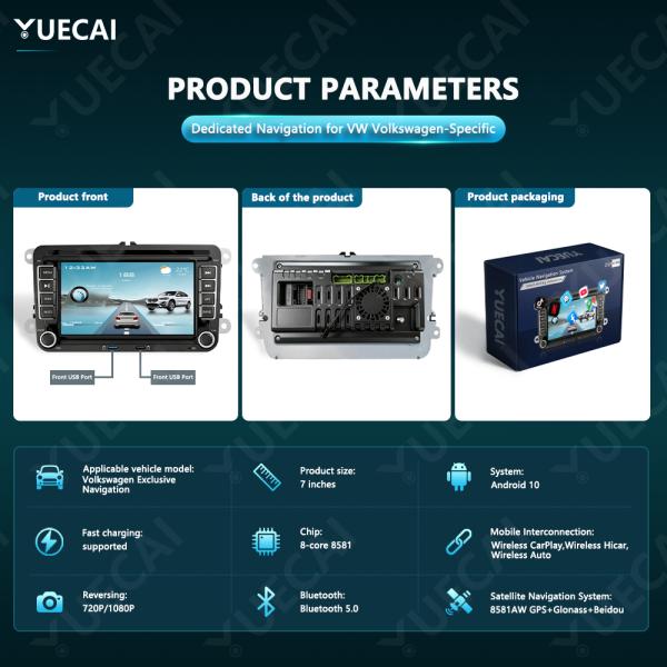 7 Inch Android 10 Cars Head Unit Equipped with 8 Core Processor GPS Navigation and Carplay Multimedia Player Designed for VW Automobiles