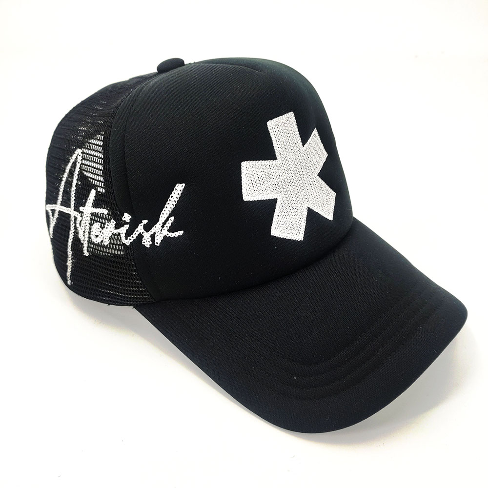 Loose Full Foam Mesh Custom Embroidery Trucker Hats Black Embroidered White Thread