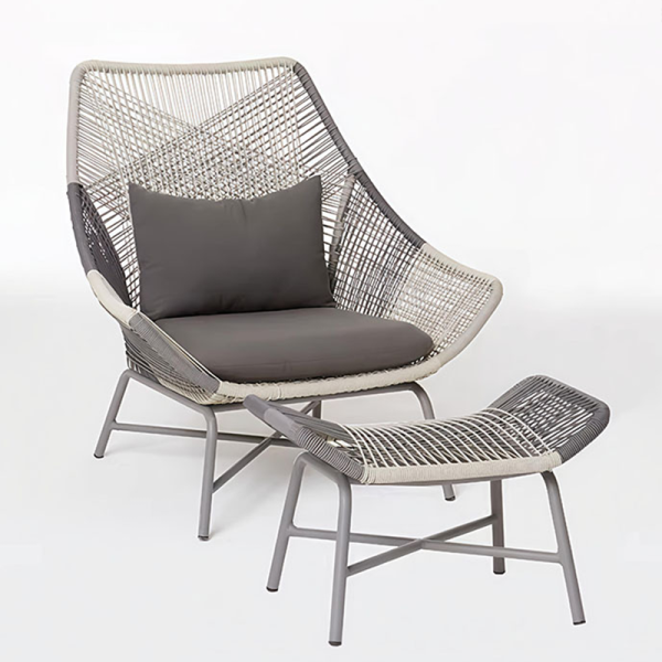 Modern Outdoor Waterproof Portable Eco-Friendly Rattan Wicker Patio Lounge Chair Recliner Foot Pedal Set for Garden Dining