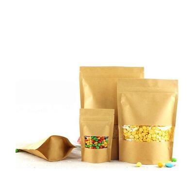 Food grade Resealable zipper pouch brown kraft paper bag with window seeds bag