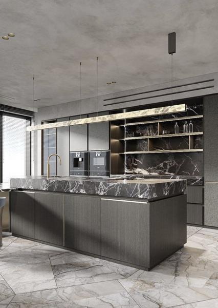 Customized Design European Style Modern Luxury Fireproof and Water Proof Stainless Steel Kitchen Cabinets