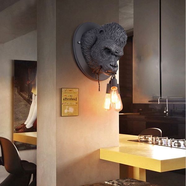 Loft Industrial Resin Wall Lamp Fixtures Art Decor Wall Mounted Gorilla Head Light (WH-VR-16)