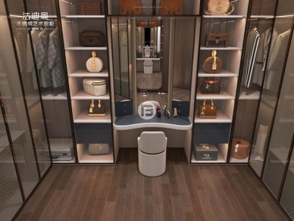 U Shaped Navy Blue High End Walk In Closets With Transparent Glass Doors OEM ODM