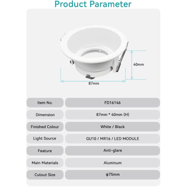 IP44 GU10 Recessed Spotlight Anti-Glare Aluminum Frame For Commercial