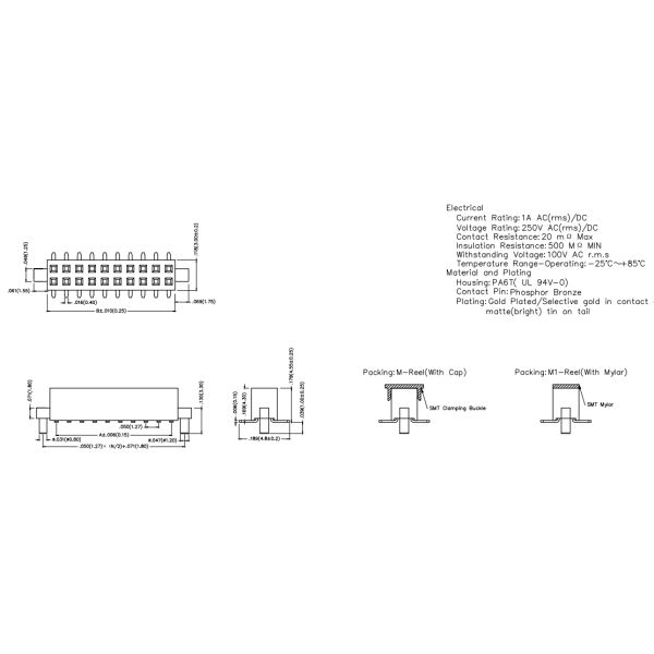 Покрытый золотом соединитель заголовка Au 2*XXP SMT внезапный женский