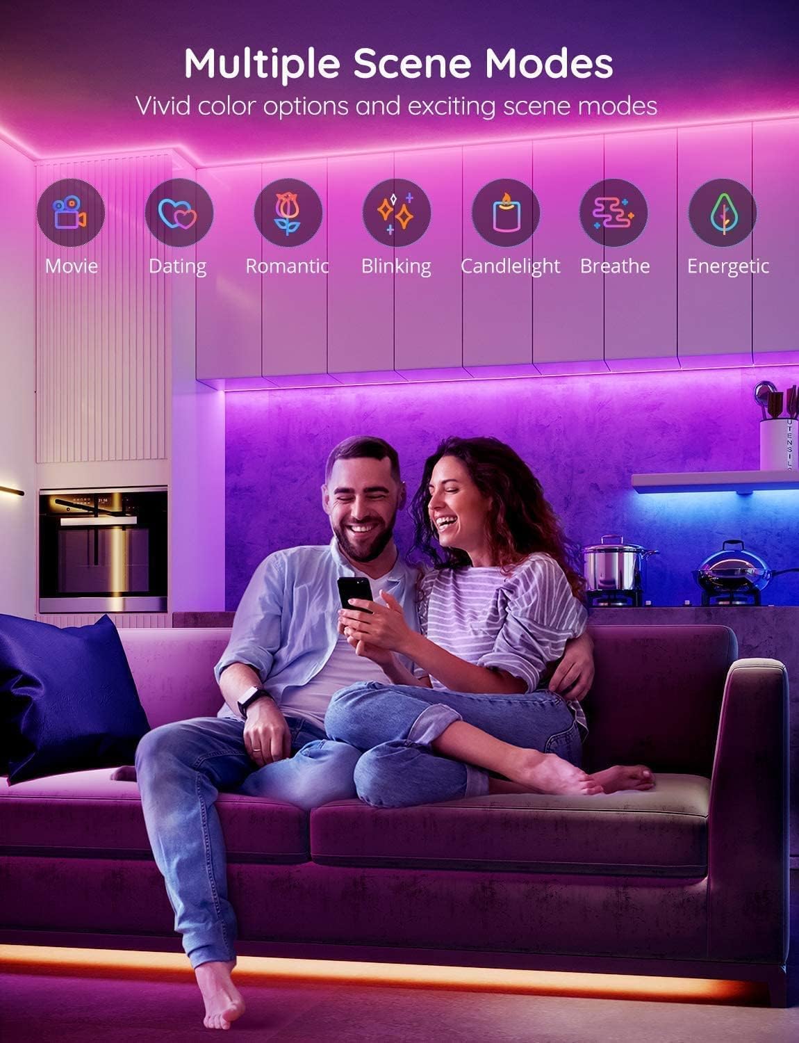Жилой RGB Led Strip 12v Ip68 с синхронизацией музыки и Wi-Fi Bluetooth Strip Light 16.4FT