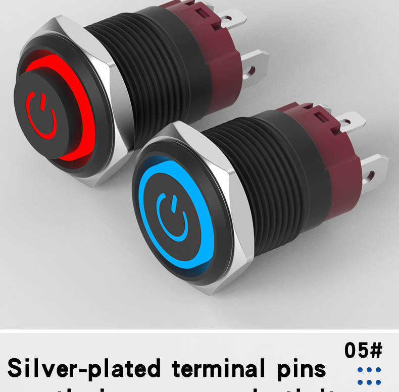 15A High Current Self-Locking LED Momentary Industrial Control Power Switch 16MM Alumina Push Button 1NO Waterproof IP65 Max