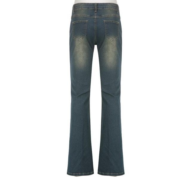 Талии джинсов женщин производителей одежды небольшого заказа отверстие ноги случайной низкой широкое с заклепкой