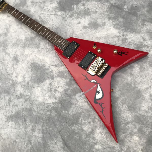 Custom Electric Guitar in Red New Double Shake Printed Bird's Eye Gold Hardware Customizable Logo