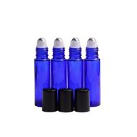 Botalhas de vidro em rolos redondos de cobalto azul para óleos essenciais com tampa branca/preta