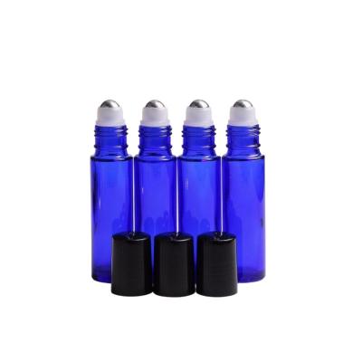 Garrafas de vidro do rolo dos azuis cobalto redondos para o tampão dos óleos essenciais branco/preto