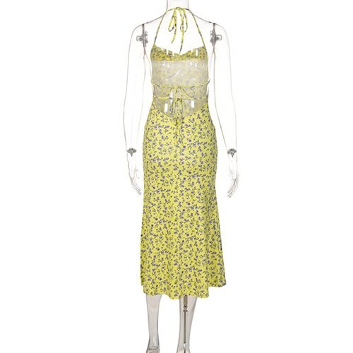 OEM maufactory European and American printed flower sleeveless sling long skirt sexy back strap