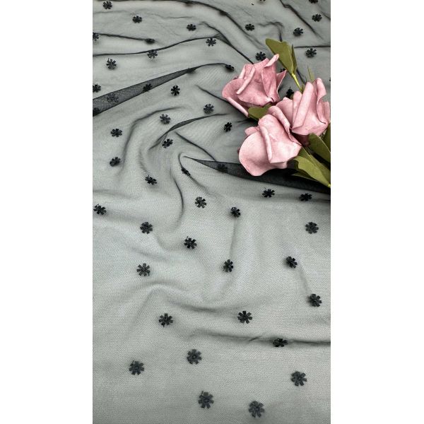 Flocked Mesh Lace With Embroidered Sheer Elegance With Subtle Design