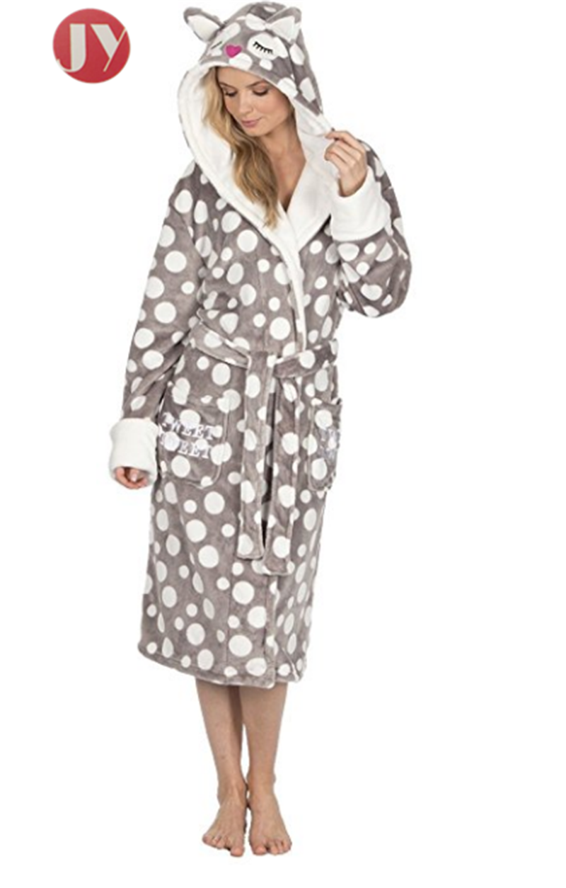 Funny Design Animal Hooded Bathrobe Fluffy For Girls Cartoon Character Embroidery