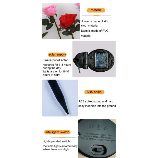 Solar Artifical Rose Lights Outdoor Lawn Park Decoration Lamp LED Silk Rose Lamp