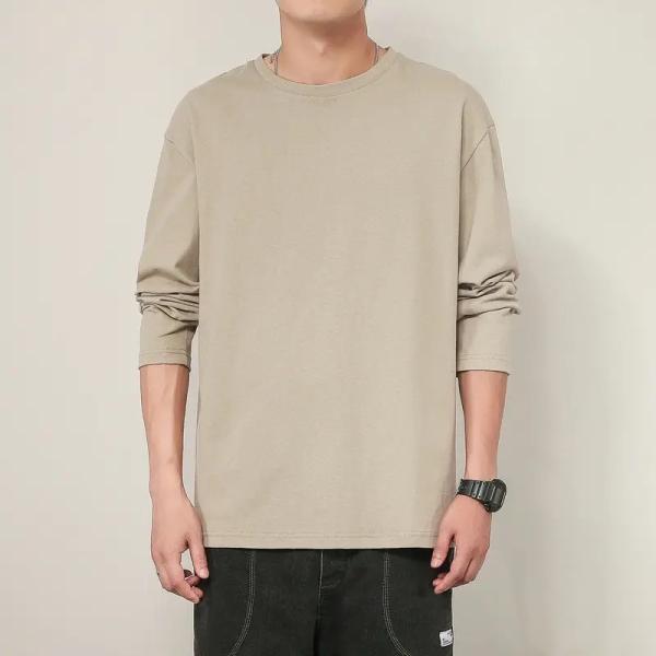                  Custom Cotton 2023 New Fashion Casual Sports Loose Tshirt Oversized Crewneck Solid Color Spring Men′s Long-Sleeved T-Shirt             