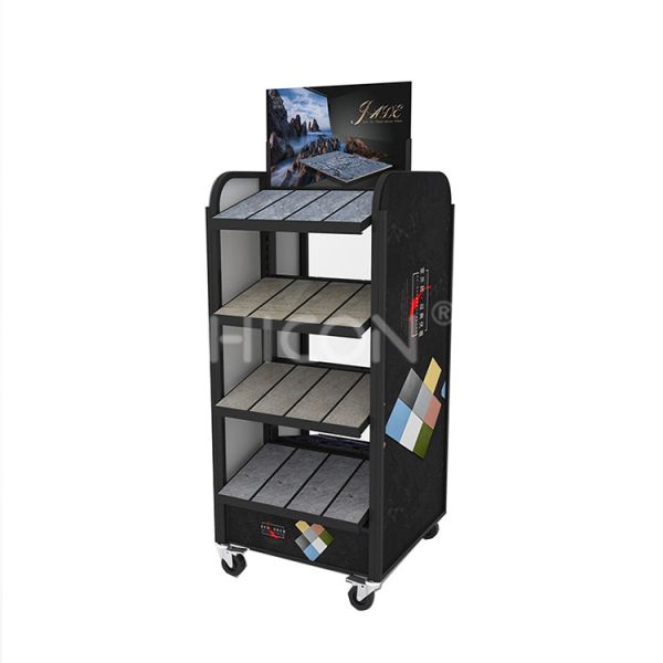 Custom Movable Double Sided Tile Display Racks 4-tier Tile Stand Display Free Standing