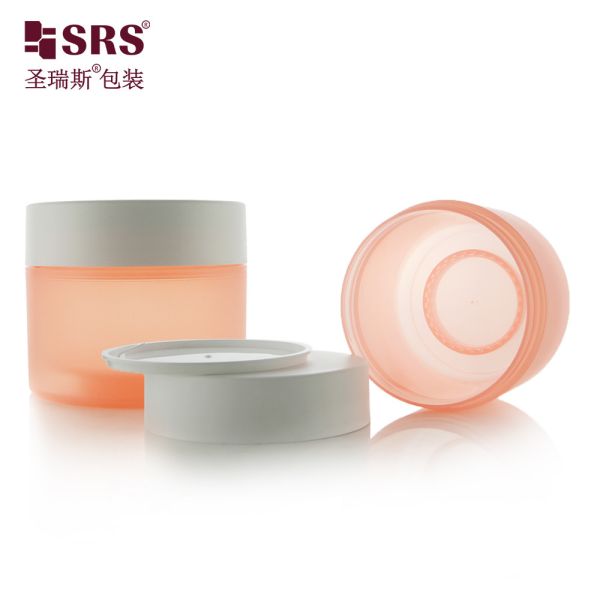 SRSJK-250g Round Cylindrical Shape Food Grade Empty Frosted Orange Translucent Plastic Jar With Double Layer Design White Lid Closure For Eye Pads