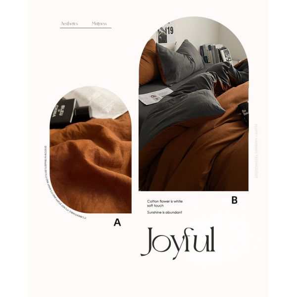 4-piece Duvet Cover Set Solid Color Washed Cotton Bedding Set for Adult and Child