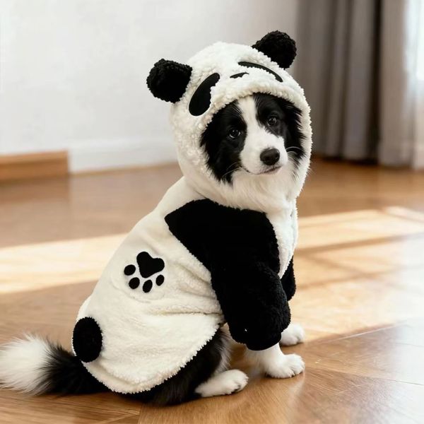 Border Collie Dog Clothing Panda Model Large Sized Dog Labrador Retriever Winter Samoyed Pet Clothing Pet Faux Lamb Fur Dog Coat