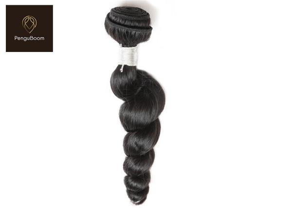 Double wefted 10a Reinforced Real Human Hair Bundles Loose Wave Black Color