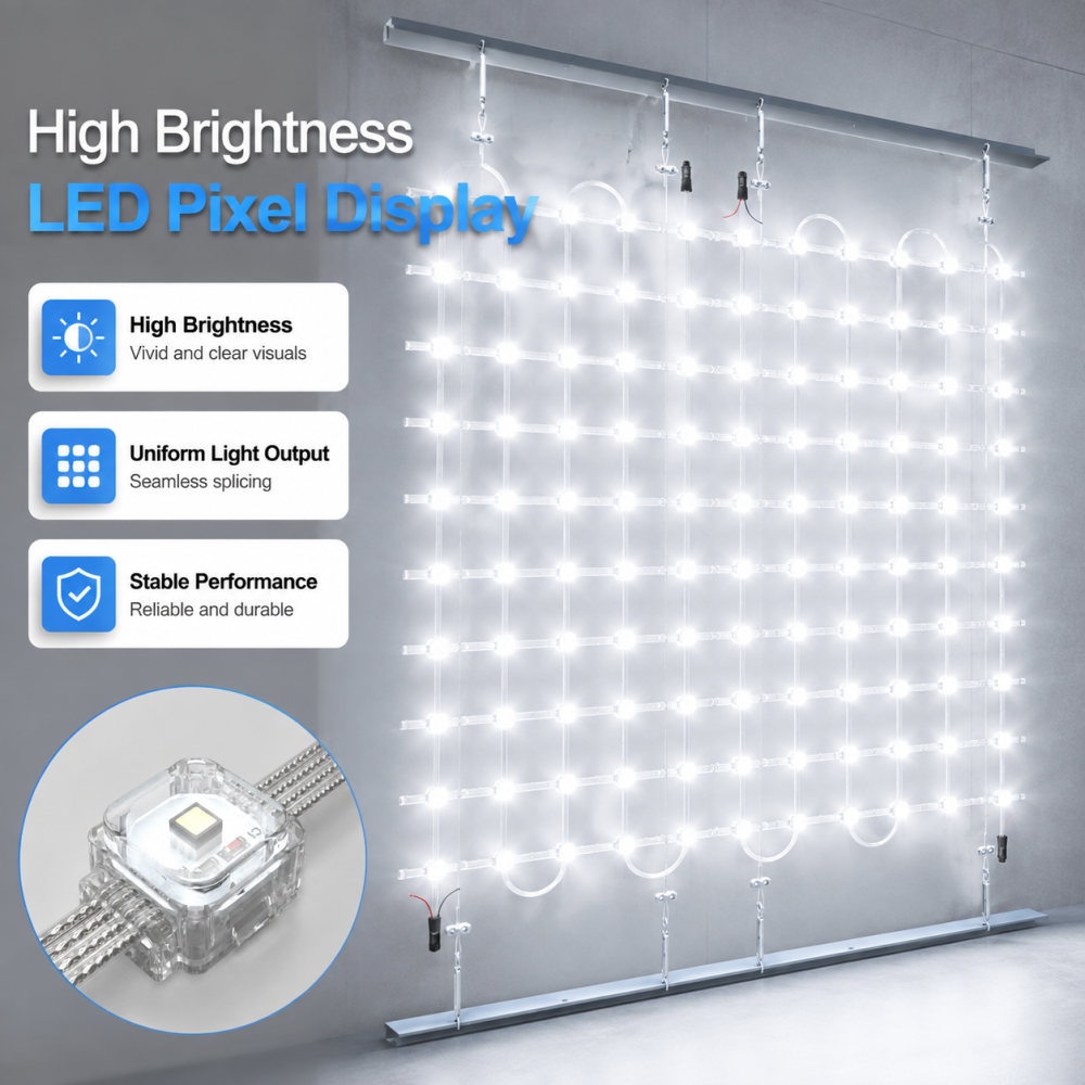 Flexible Transparent Square LED Mesh Curtain Dual LED Grid Screen 8x8 to 20x20 for Facade