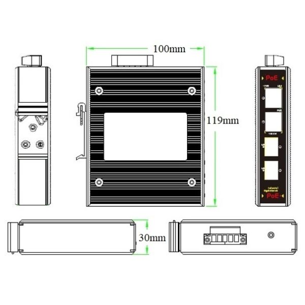 4-port Gigabit Industrial PoE Switch with 30W per Port Power for Reliable Network Connectivity