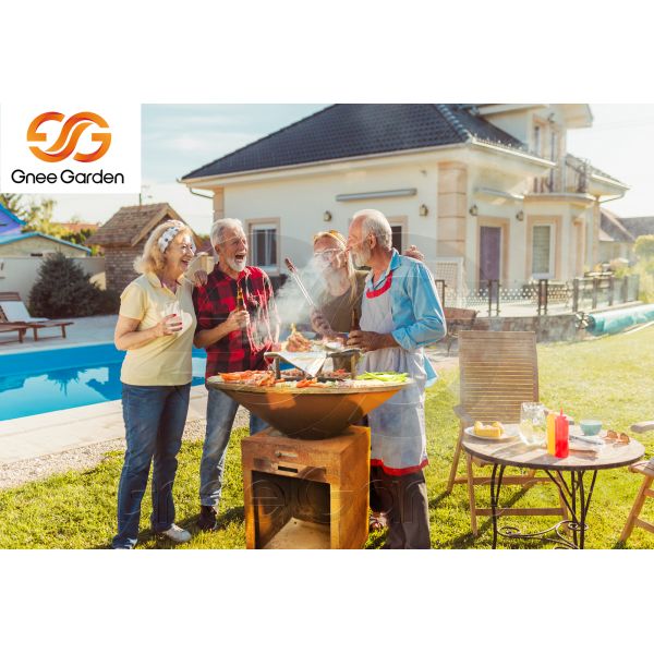 Rusty Color Outdoor BBQ Grills Charcoal Smoker With Round Dia 100cm Cooking Plate