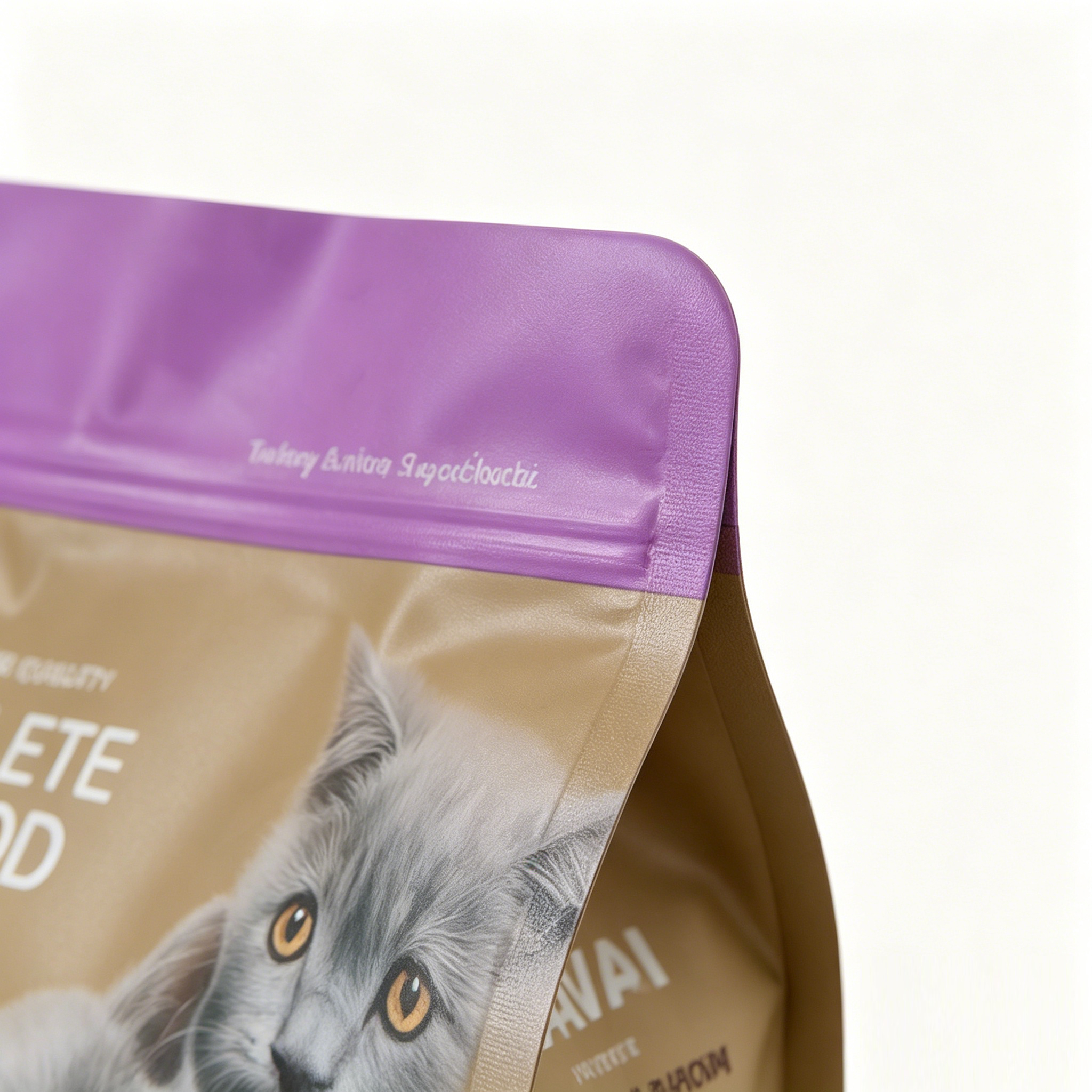 Low MOQ Private Label Pet Food Packaging | Color Block Eight Side Seal Stand Up Zipper Bag For Small Batch Kitten Nutrition Feed Brands