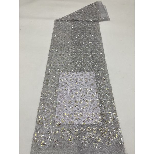 Embroidered Leafy Metallic Floral Lace Fabric for Dressmaking Wedding Gowns Shining Fabric