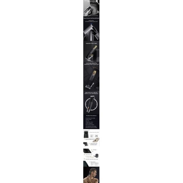 5W Cordless Hair Trimmer 7200RPM Adjustable Blade LCD Display