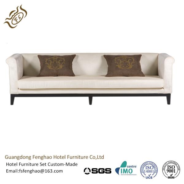 Classical Wood Beige Fabric Hotel Room Sofa Natural Timber Wood