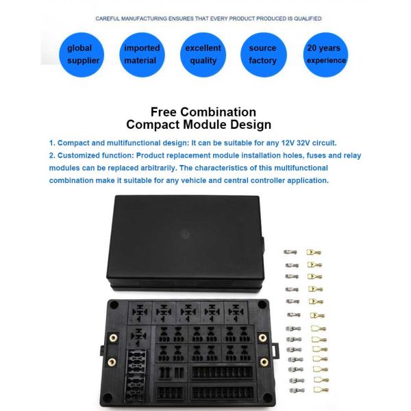 Multiway Standard Blade Relay and Fuse Socket Modular Fuse and Relay Box System 8 Fuses 2 Relay Box